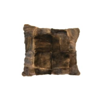 Minkpude brun med læder 50x50 cm